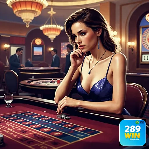 Imagem de um casino na 289win, destaque para jogos de azar e ambiente de diversão